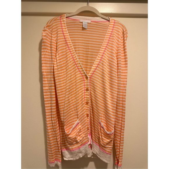 Orange and Pink Striped Cardigan with Pockets - Picture 1 of 11